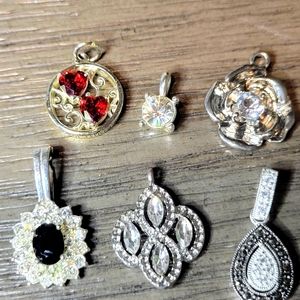 Untested 6 Piece Silver Tone Cubic Zirconia & Icy Rhinestone Pendant Bundle